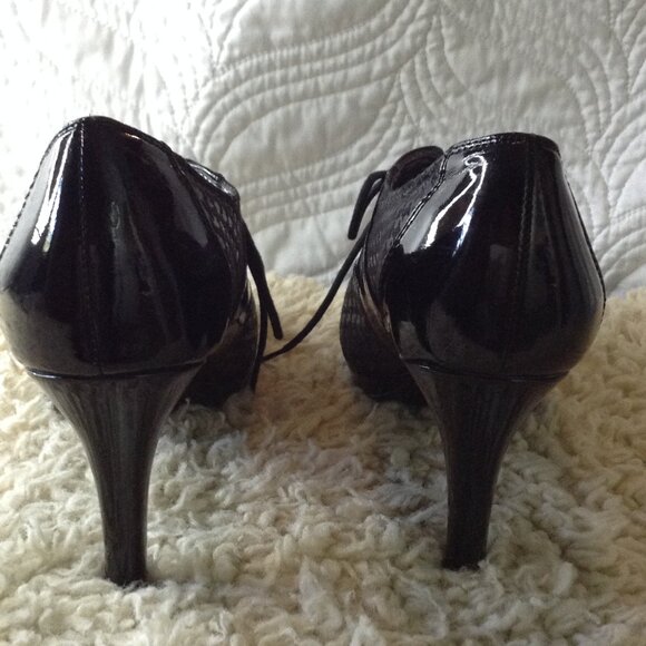 Anne Klein Patented Leather "7" Houndstooth pattern, Whimsigoth, Steampunk Chic - Picture 2 of 6